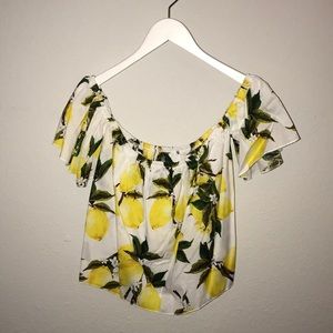 Off the shoulder lemon print top